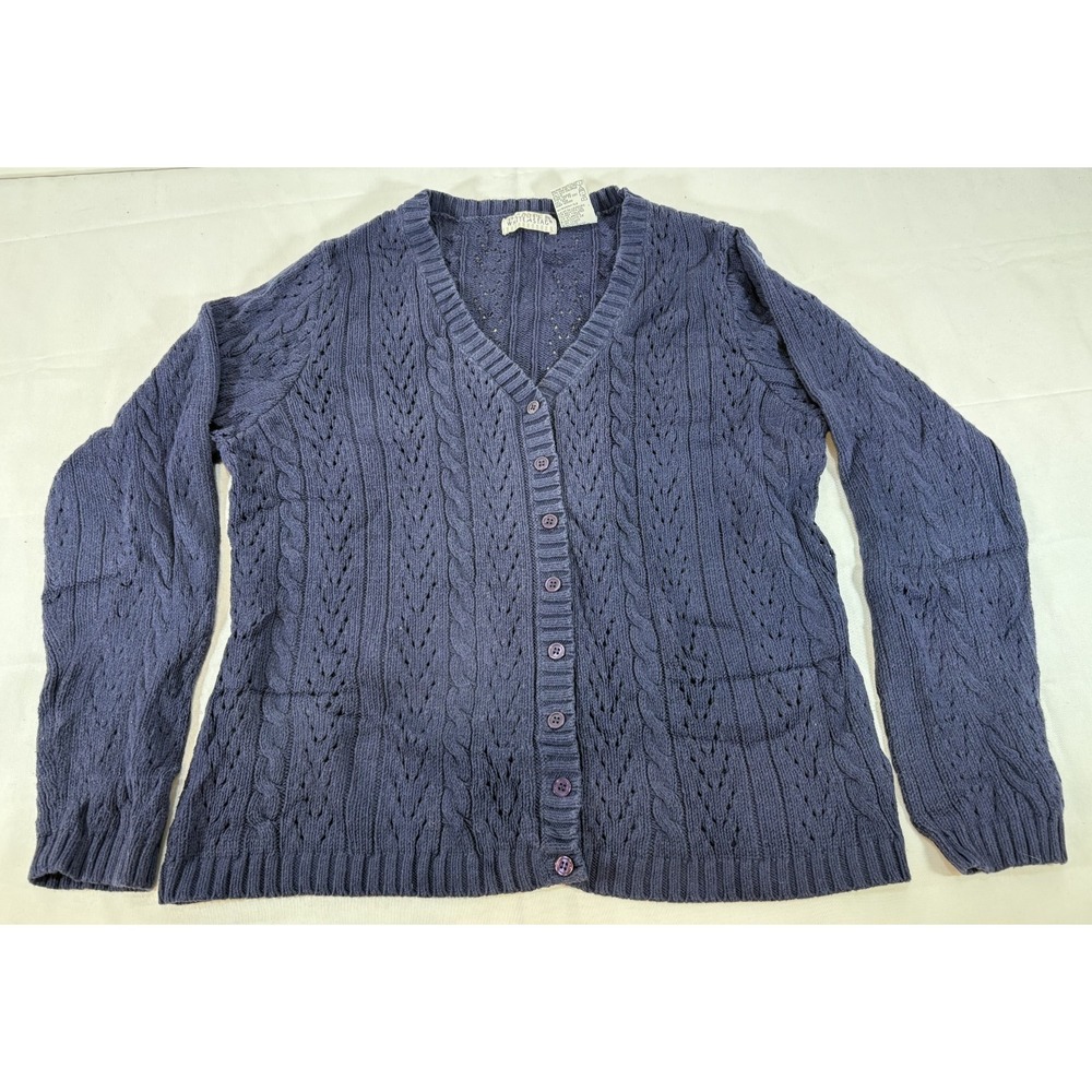 Vintage White Stag Navy Blue Cardigan V-Neck Sweater Ladies Size Large L 12-14